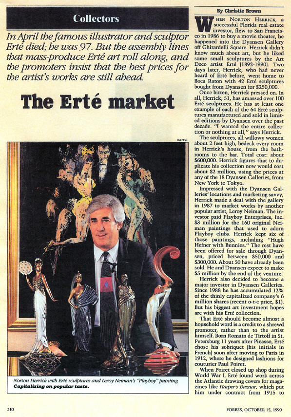 Norton Herrick with Erte Sculptures by Forbes Magazine.